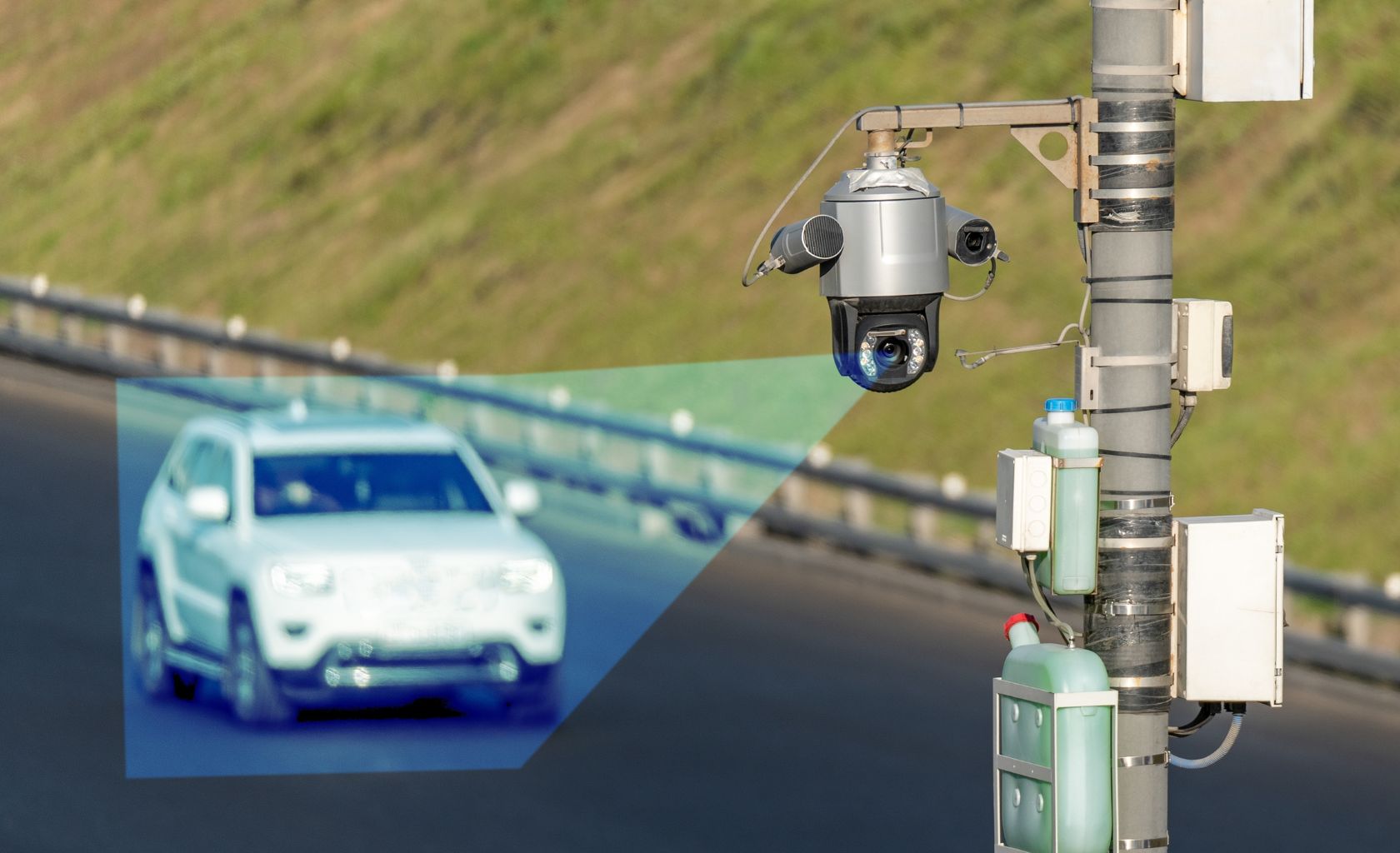 Speed camera facing car 